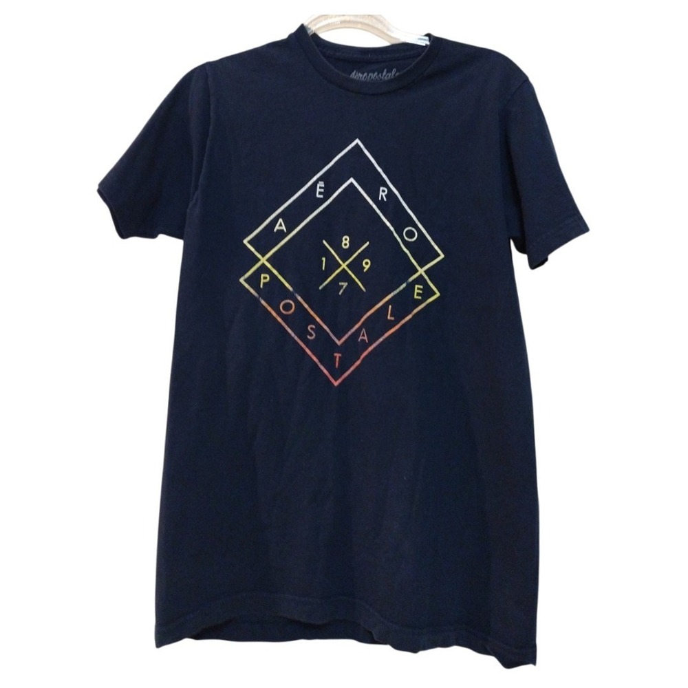 Aeropostale T Shir Mens M Navy Graphic Short Sleeve Crew Neck Colorful Logo Slvs